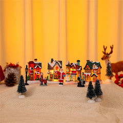 Travelwant 10Pcs/Set Christmas Village - LED Lighted Christmas Village Houses with Figurines, Christmas Village Collection Indoor Room Decor