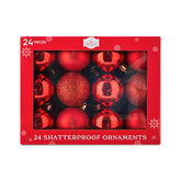 24-Count Red Shatterproof Multi-Textured Christmas Ornaments, 2.36 in, by Holiday Time