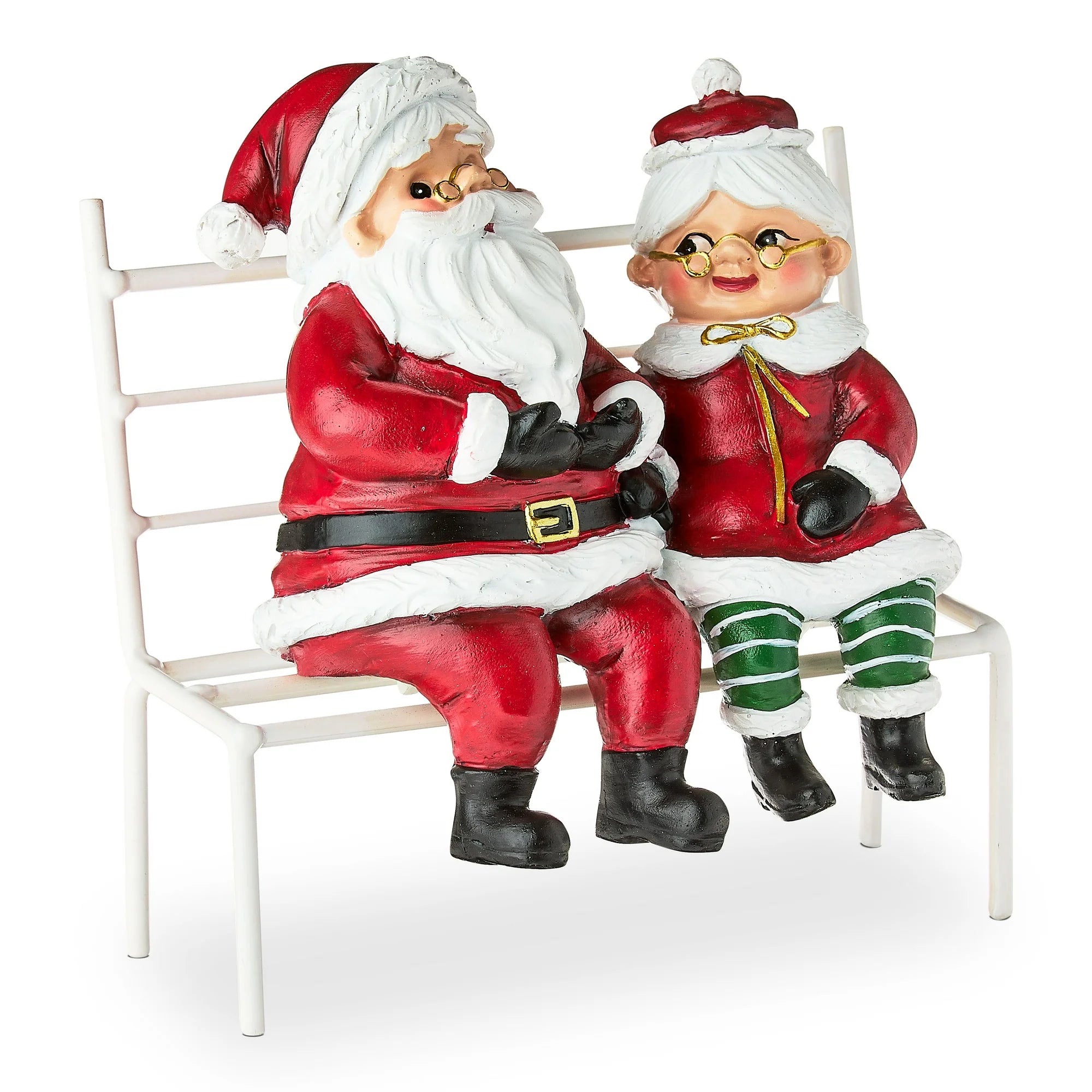 Santa and Mrs. Claus Sitting on Bench Christmas Decoration, Multicolor, 7", by Holiday Time