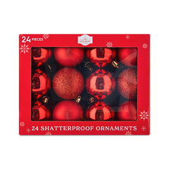24-Count Red Shatterproof Multi-Textured Christmas Ornaments, 2.36 in, by Holiday Time