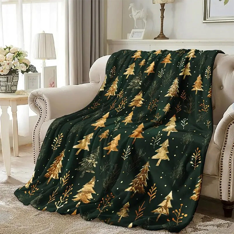 Christmas Printed Fleece Blanket Soft Warm Throw, Reversible Sofa Blanket for Indoor Outdoor Use, Holiday Themed Bedding for Winter Season(Green,29"×39")